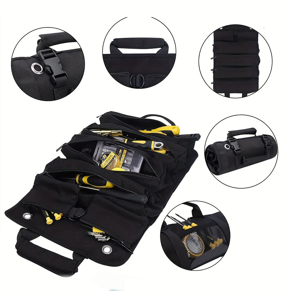 Roll-Up Hardware Tool Storage Bag with Detachable Zipper Pouch