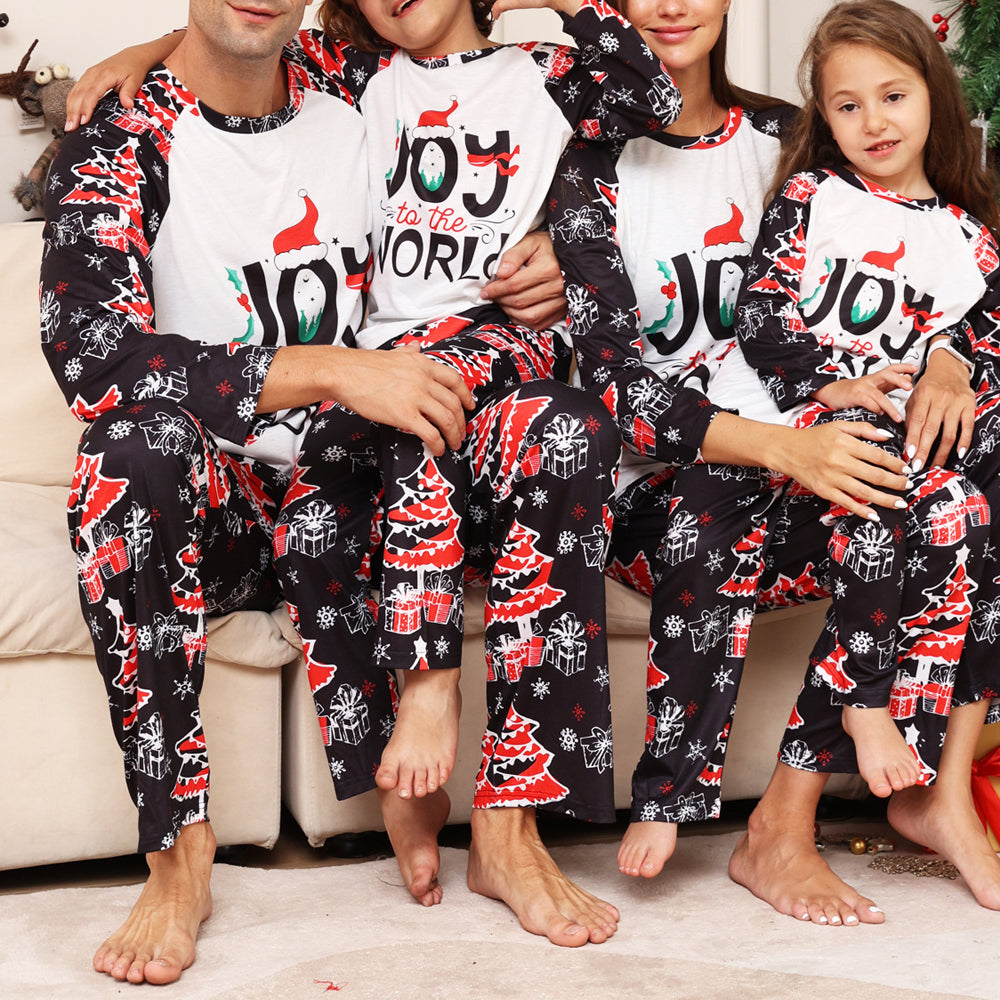 Family Matching Outfits Christmas Tree Snowflake Letter Printed Long Sleeve Pyjama Set