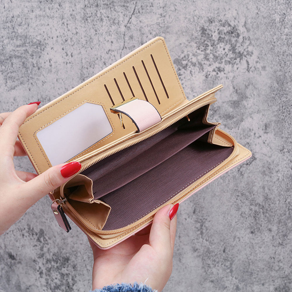 Long PU Travel Wallet Card Holder Phone Clutch Purse