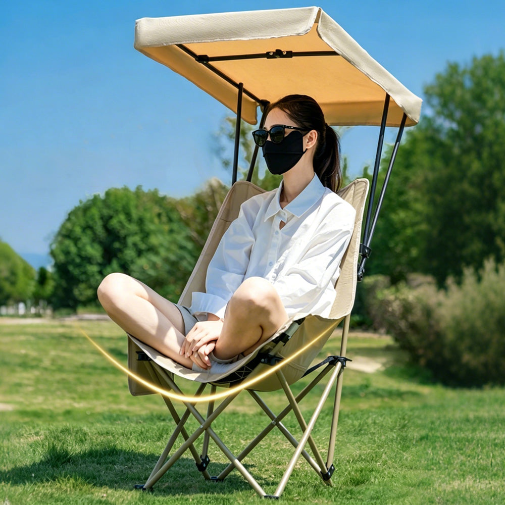 Camping Chair with Canopy Folding Outdoor Chair for Fishing Beach