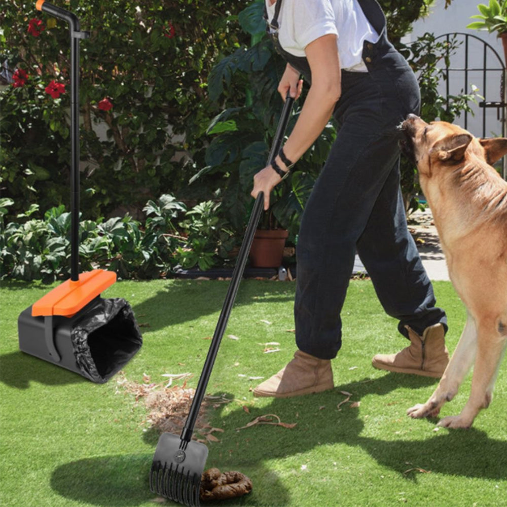 Pet Pooper Scooper Swivel Bin And Rake With Bag Attachment For Lawn Yard
