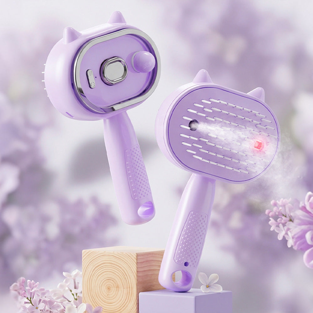 Electric Spray Hair Brush with Cat Ear Design and One Click Cleaning