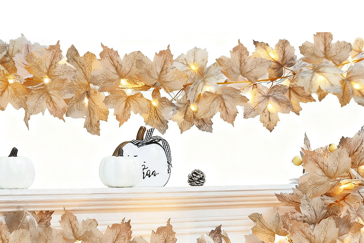 LED Maple Leaves Garland with Lights Fall Decorations for Home Christmas
