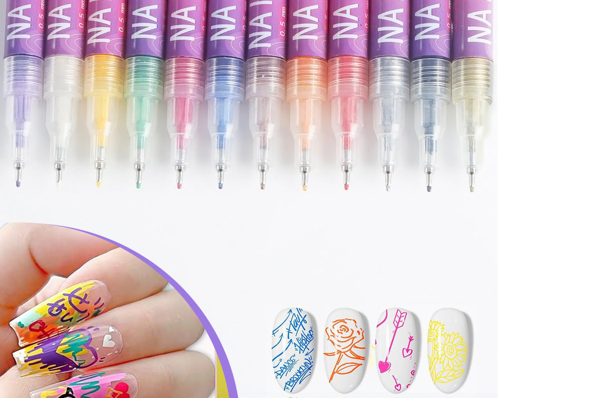 12-Color DIY Nail Art Paint Pen Set Nail Dotting & Drawing Pens for Manicure