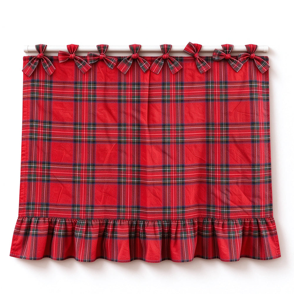 Polyester Cotton Plaid Oven Cover Curtain with Ties for Kitchen