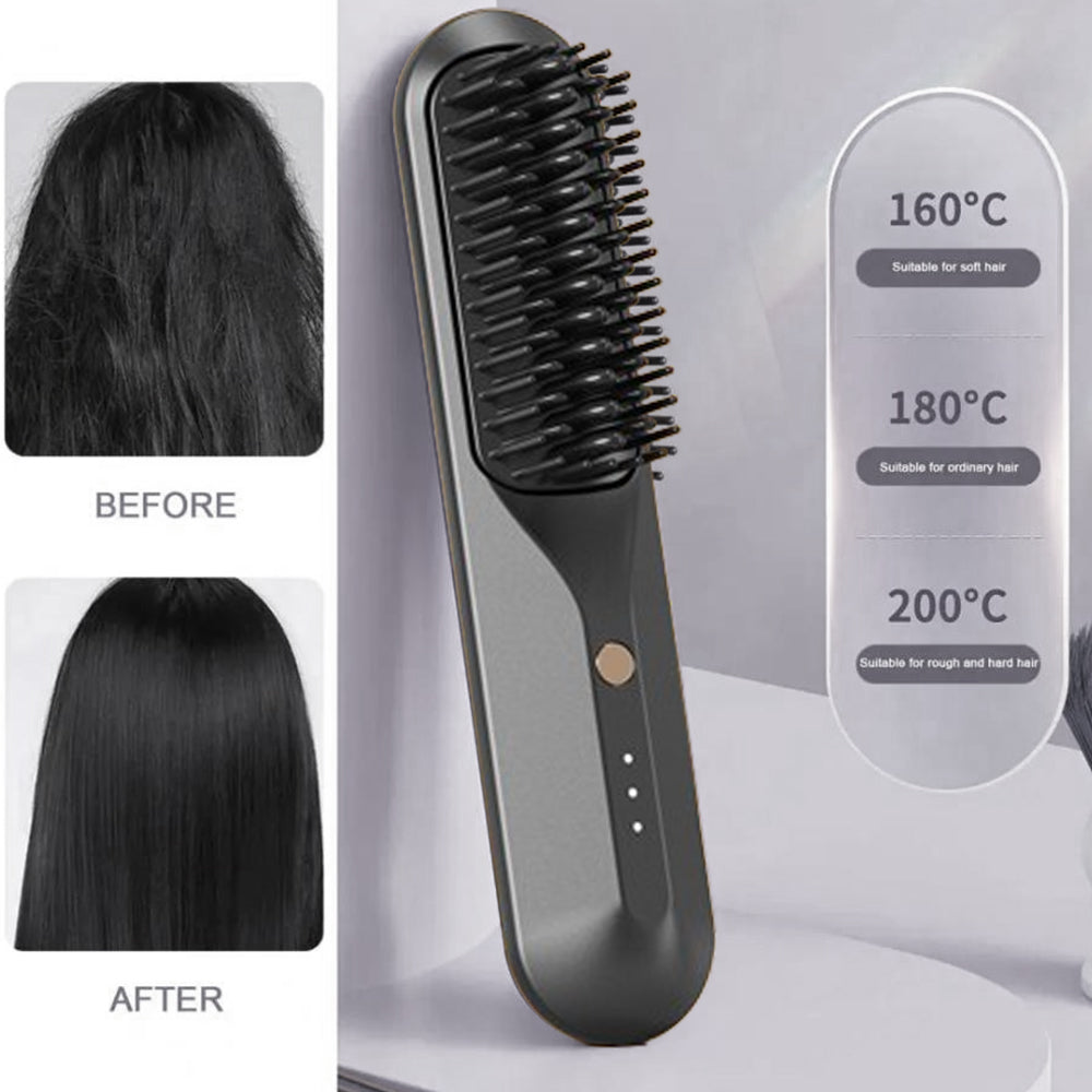 Portable Cordless Negative Ion Heating Hair Straightening Brush