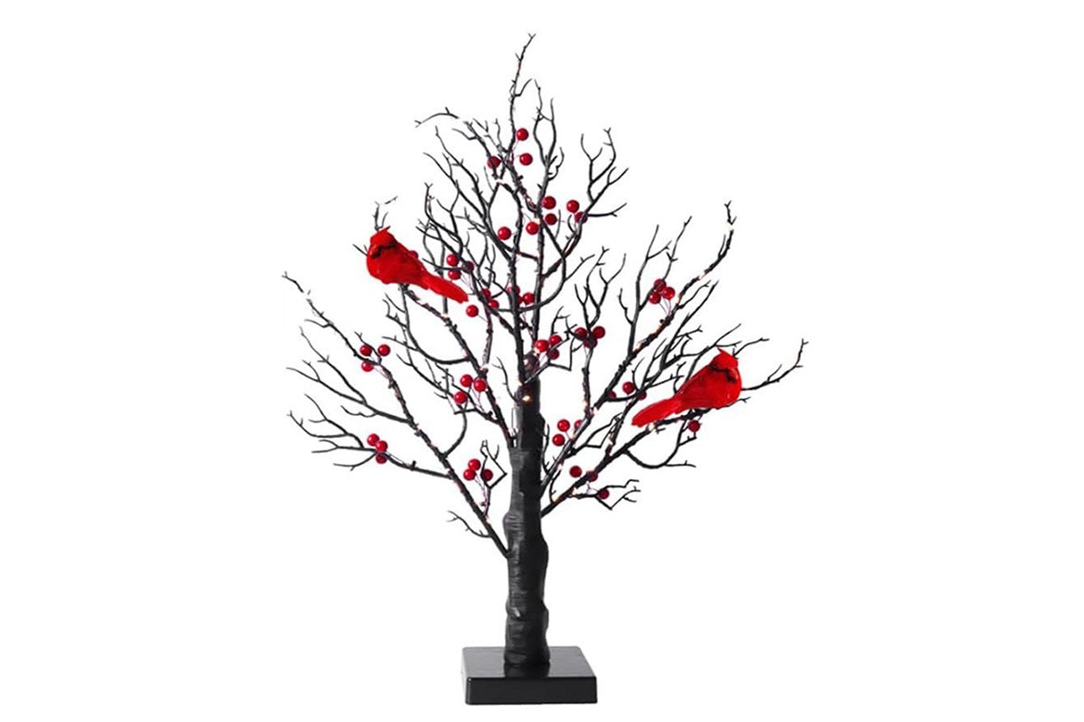 LED Vintage Christmas Tree with Red Cardinals and Warm White Glow