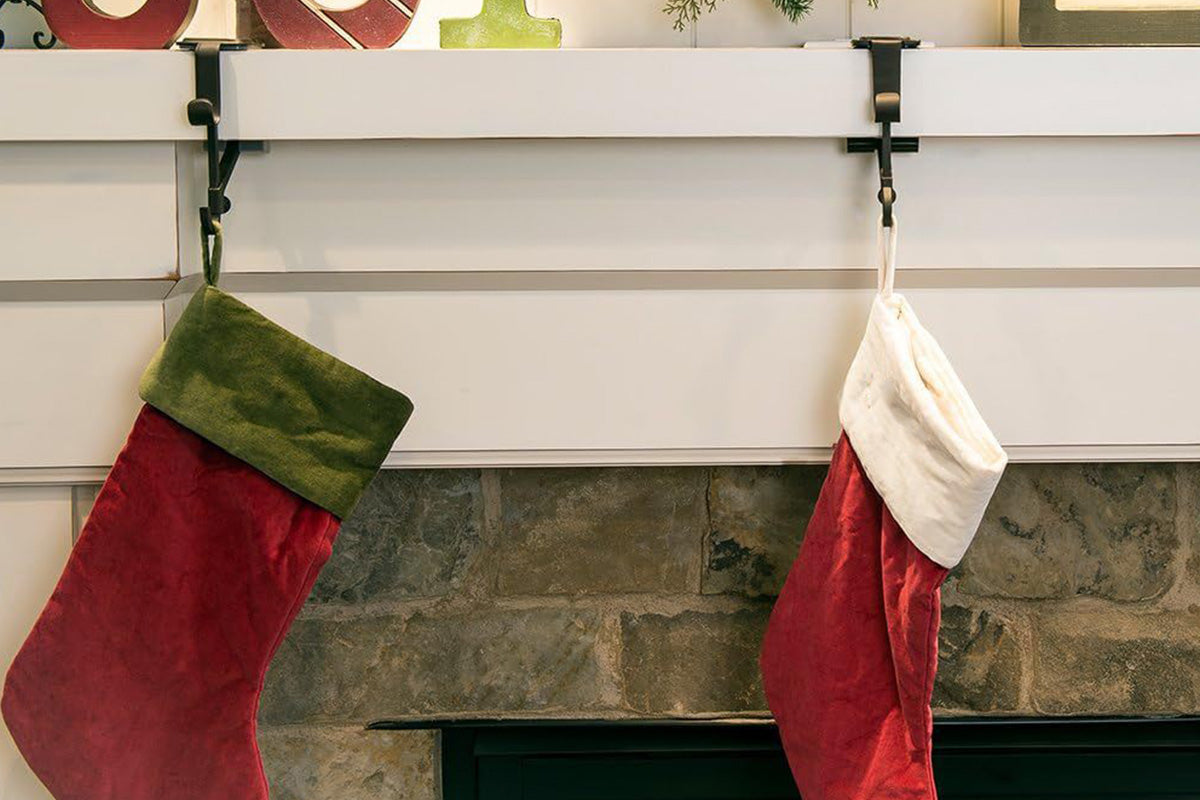 2 in 1 Christmas Fireplace Stocking and Mantel Garland Hanger with Non-Slip Pads