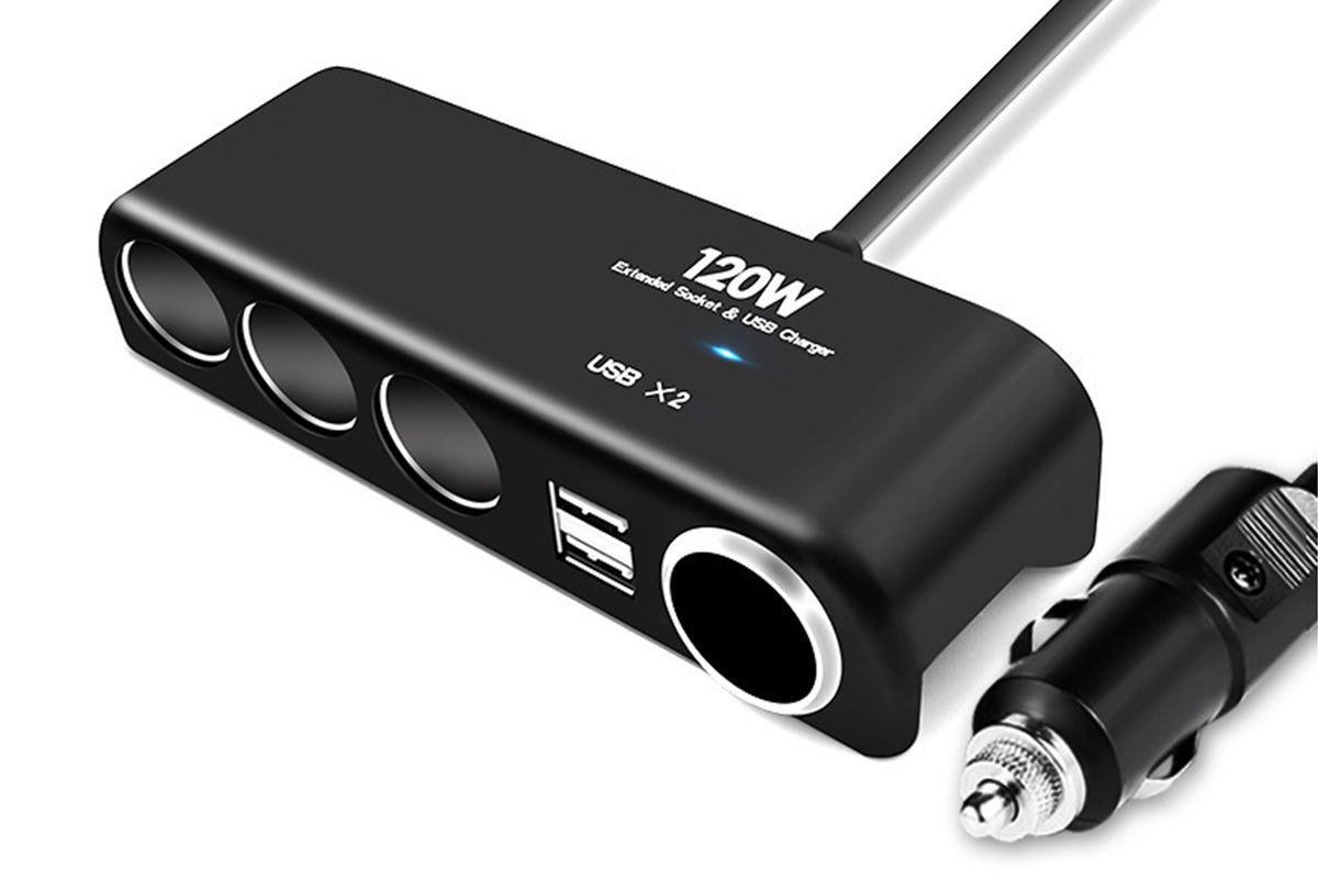 6in1 Car Charger with Dual USB and Cigarette Lighter Socket for 12V 24V Vehicles