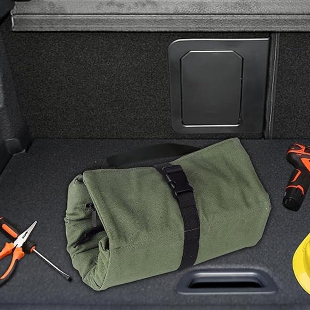 Roll Up Tool Bag Wrench Pouch Oxford Canvas Tool Organizer with 5 Zippered Pockets