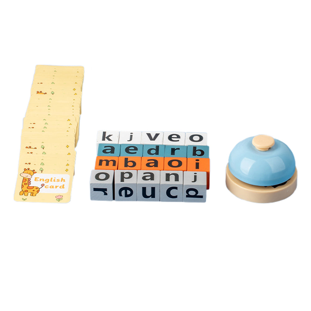 Wooden English Spelling Game with Word Battle Cards and Bell