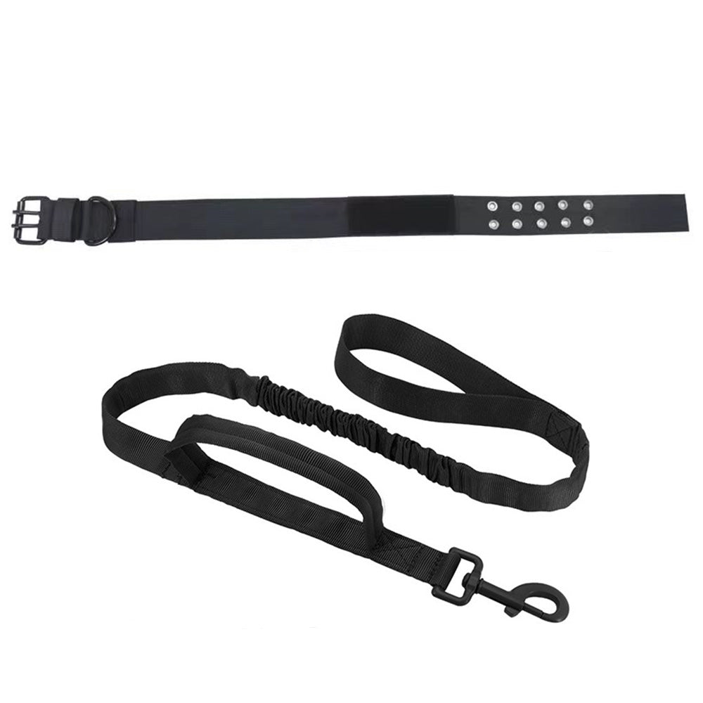 Adjustable Padded Nylon Dog Collar and Leash Set for Large Dogs-Black