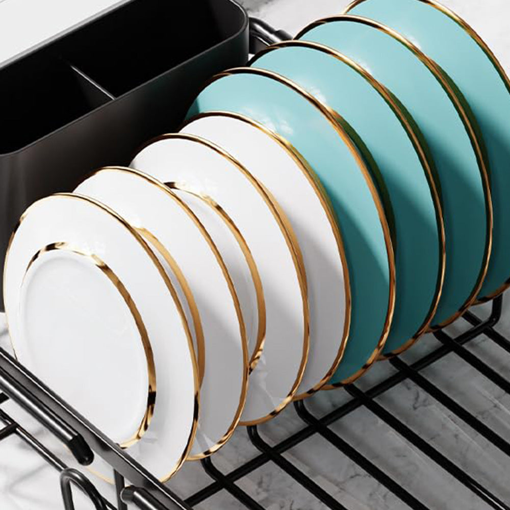 Expandable Stainless Steel Over Sink Dish Drying Rack with Utensil Holder