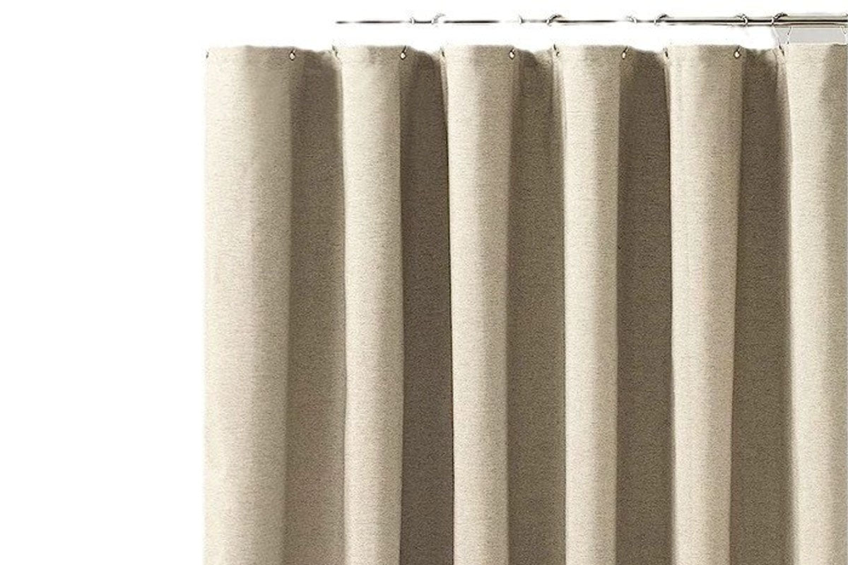 Water Resistant Linen Texture Shower Curtain with Hooks Faux Linen Shower Curtain