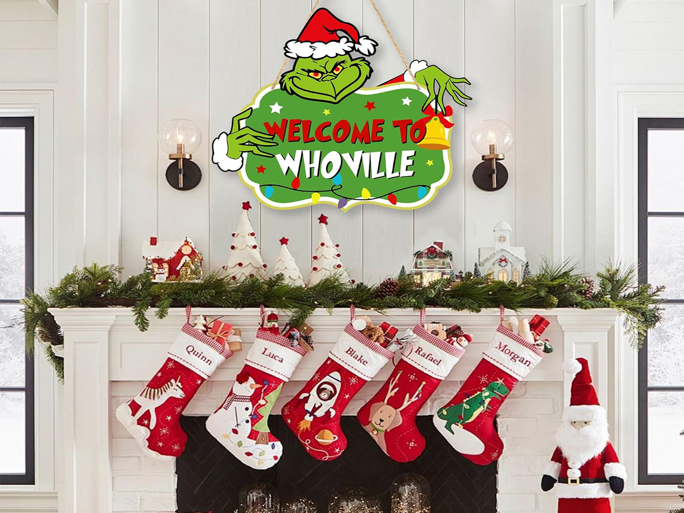 Grinch Inspired Xmas Wooden Door Sign Hanging Decoration