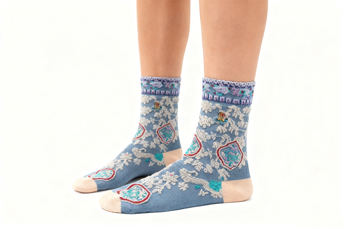 4 Pairs Women's Vintage Saturn Embroidered Retro Floral Socks