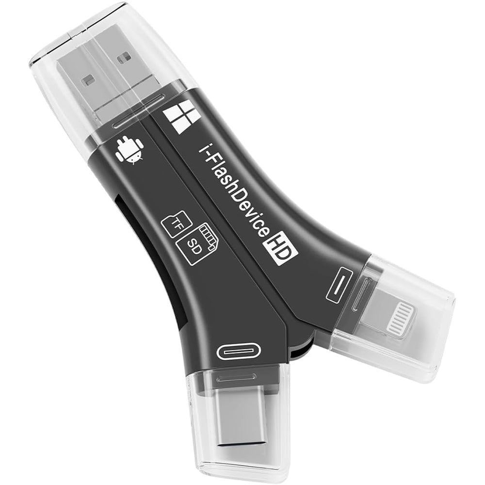 4-in-1 Multi-Interface Memory Card Reader with iPhone Charging Port