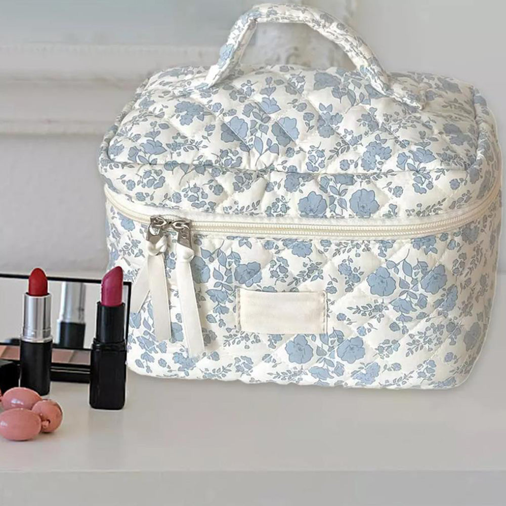 Portable Floral Pattern Cosmetic Bag Makeup and Toiletry Storage Organizer with Handle