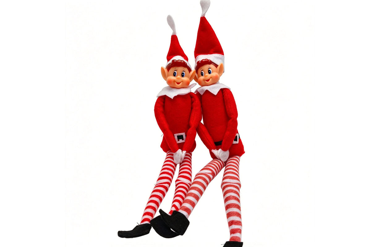2Pcs Poseable Christmas Elf Fabric Doll Xmas Tabletop Decoration 40cm
