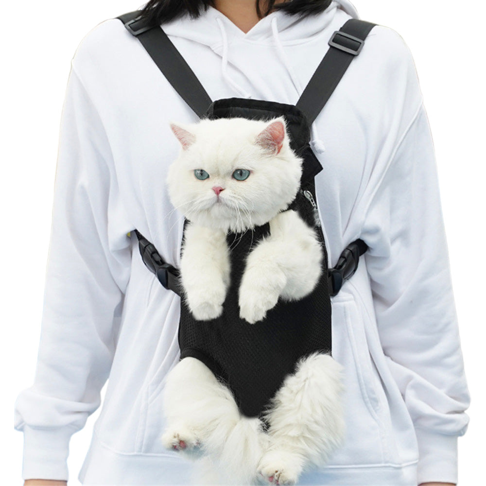Breathable Mesh Pet Carrier Backpack for Front and Back Carrying Dogs Cats-Black