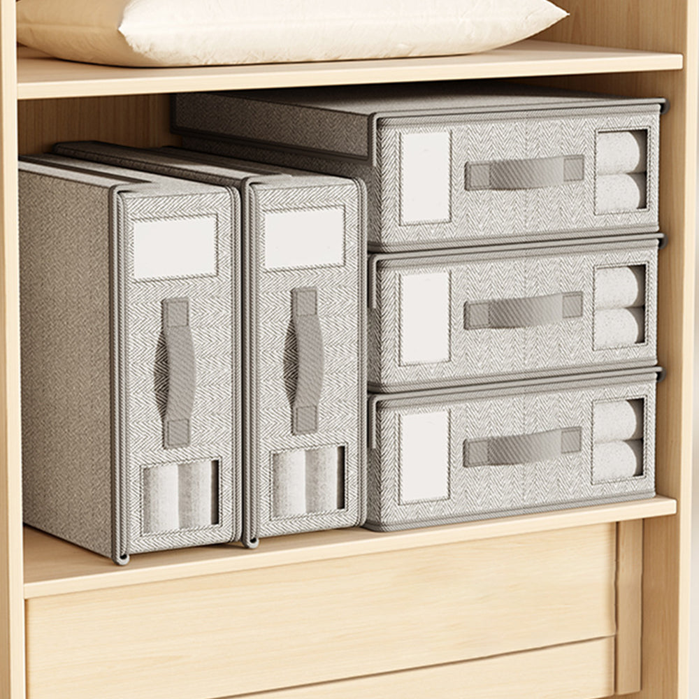 2Pcs Foldable Bed Sheet Organizer Non-woven Bedding Storage Box with Window Grey