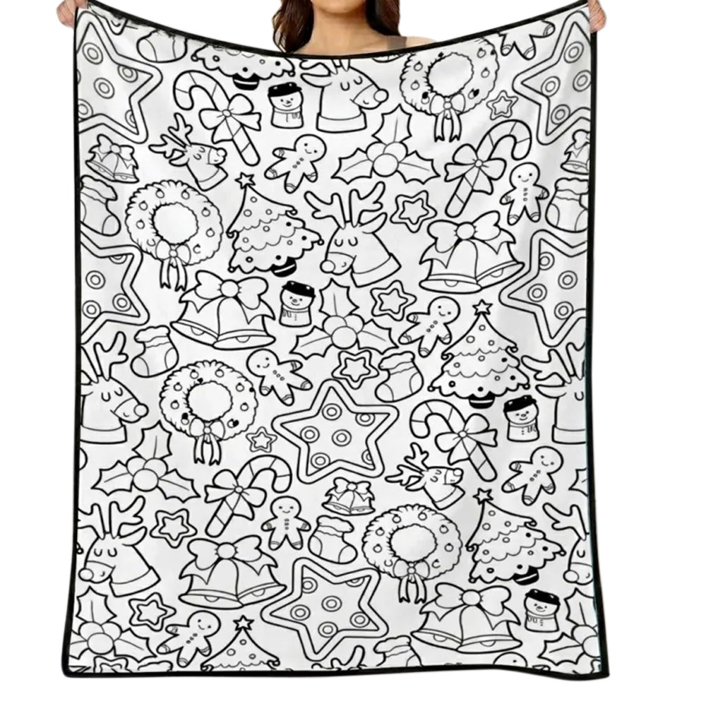 Adult DIY Christmas Coloring Blanket Black and White Line Art-Style 2