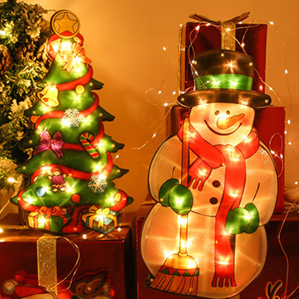 2Pcs Christmas Decor LED Curtain Light Xmas Window Silhouette Light Decoration
