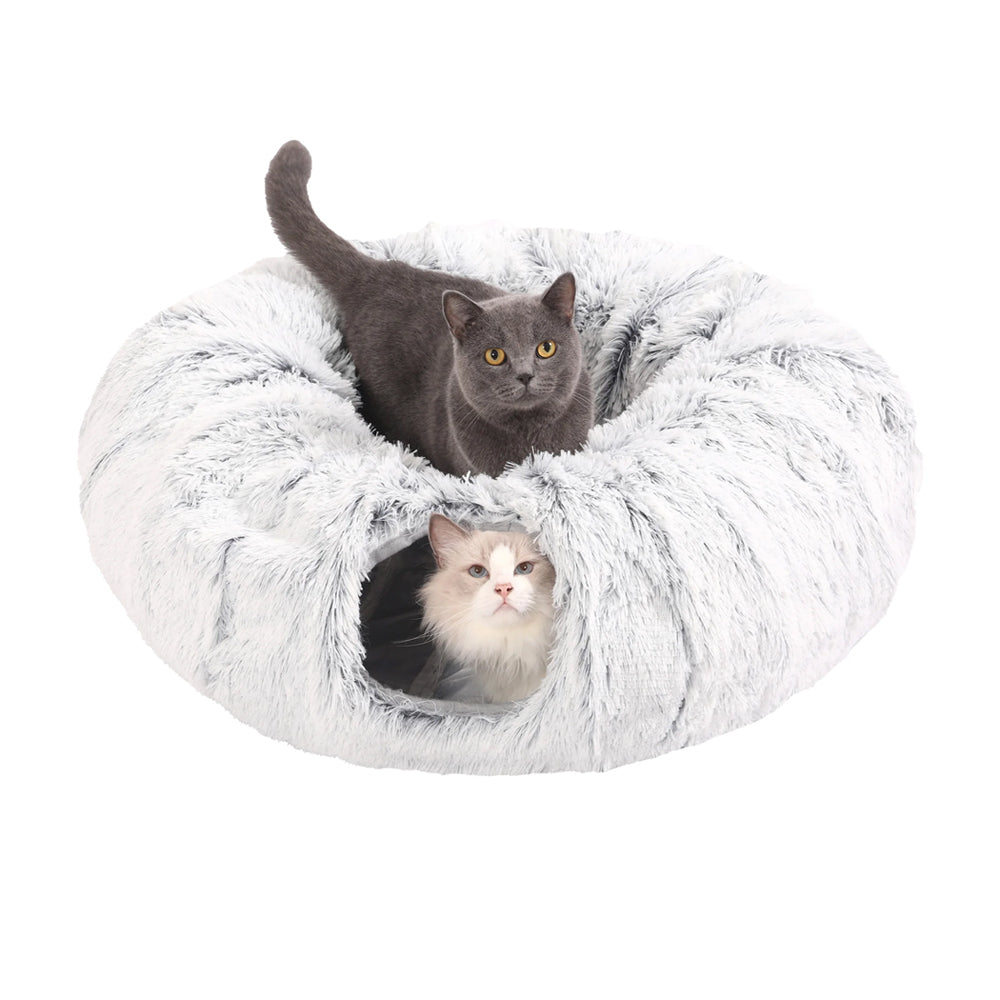 Winter Plush Cat Tunnel with Cat Bed