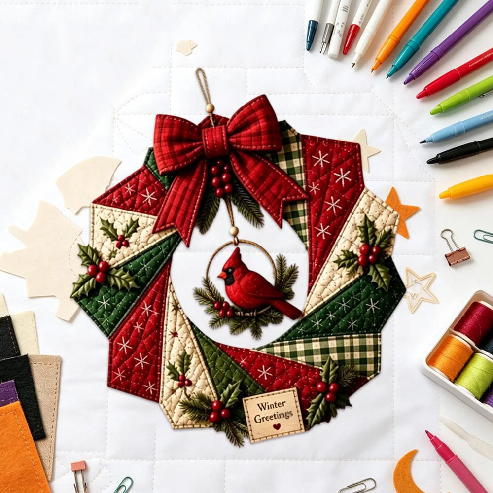 Christmas Quilted Wreath DIY Sewing Kit with Precut Fabric for Door Decor