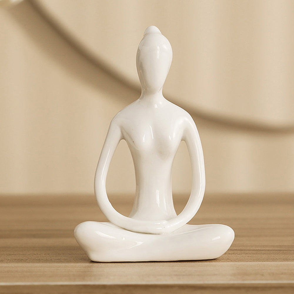 White Ceramic Yoga Pose Statue Sculpture-Contemplative
