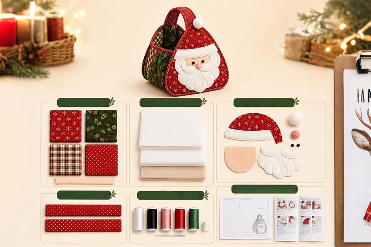 DIY Christmas Patchwork Basket Sewing Kit Fabric Quilting Craft Kit