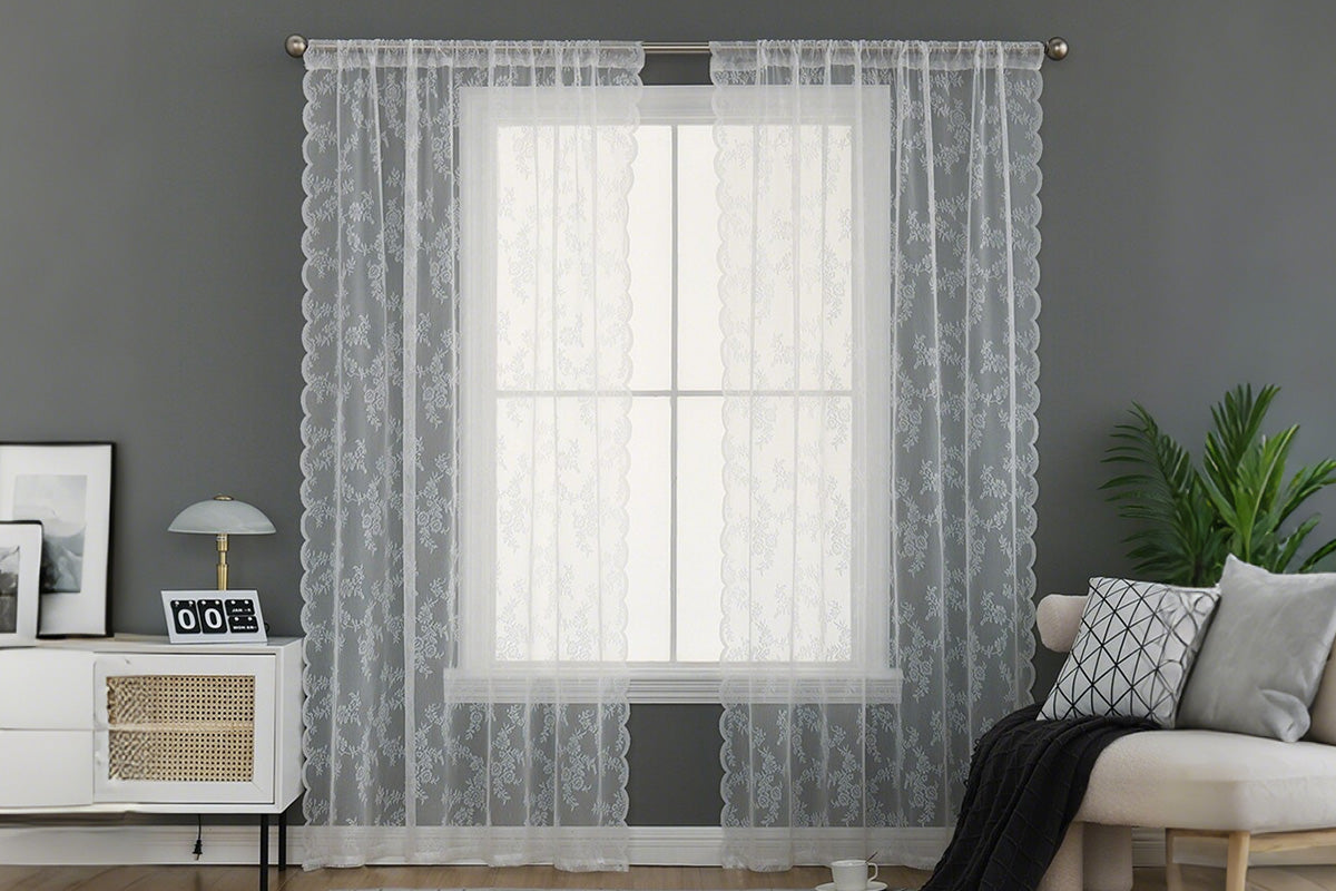 Vintage Lace Sheer Curtains Flowers And Branch Voile Curtains For Living Room Garden