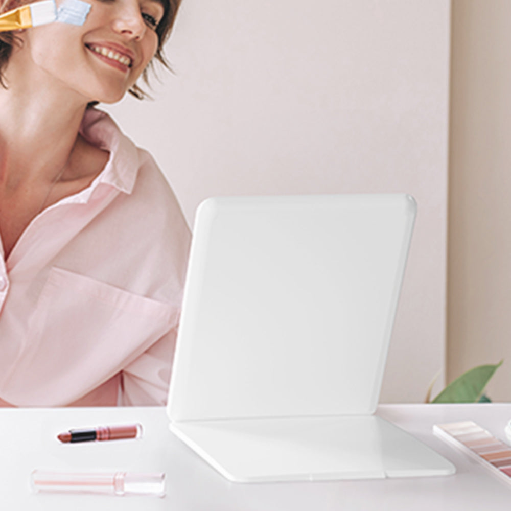 USB Rechargeable Folding Lighted Makeup Mirror with 3 Colors Light Modes