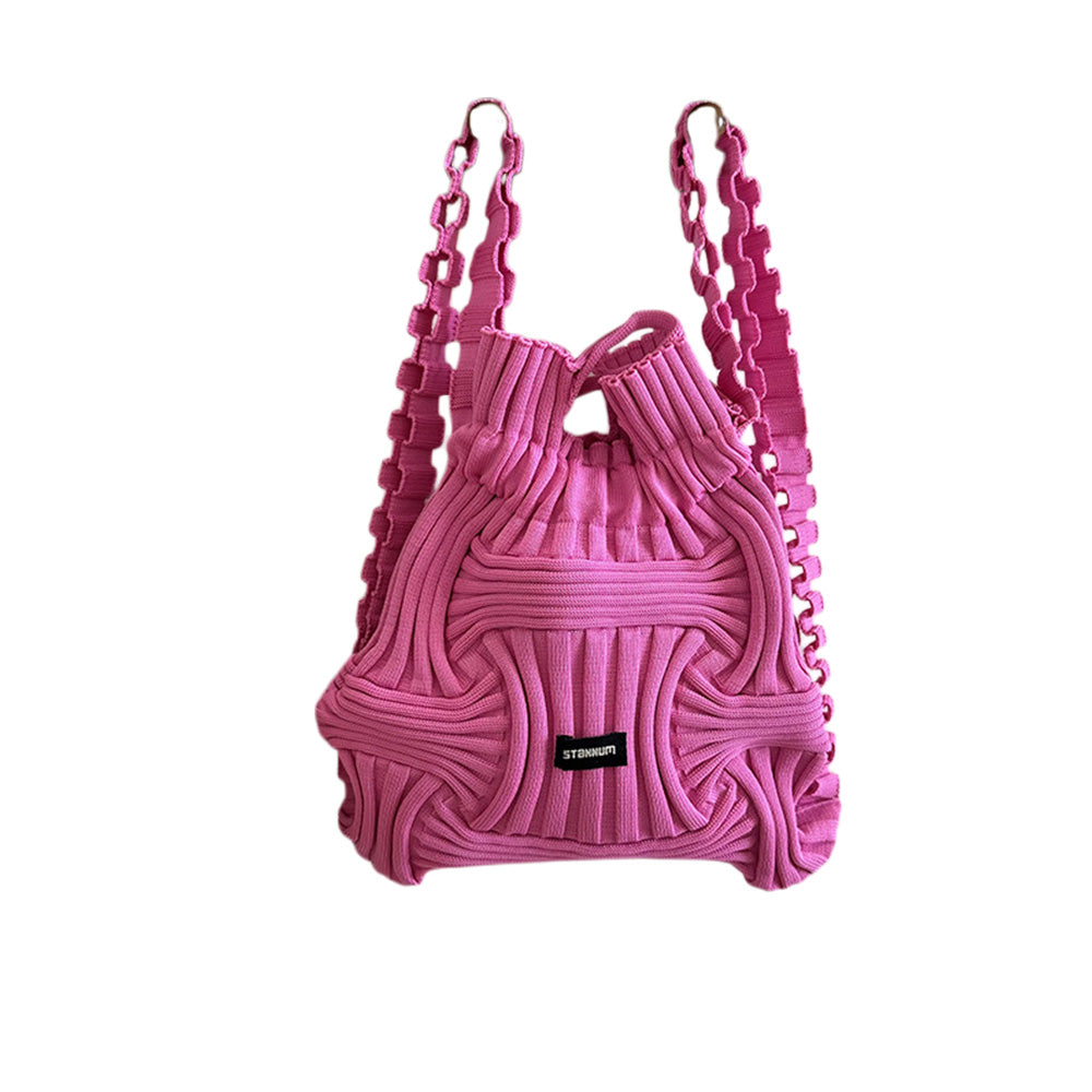 Women Woven Pleated Knitted Backpack Handbag