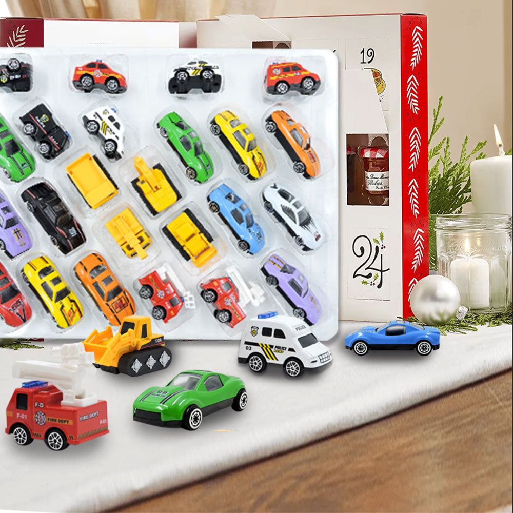 24 Days Christmas Countdown Calendar with Pull-Back Cars Vehicles Holiday Gift