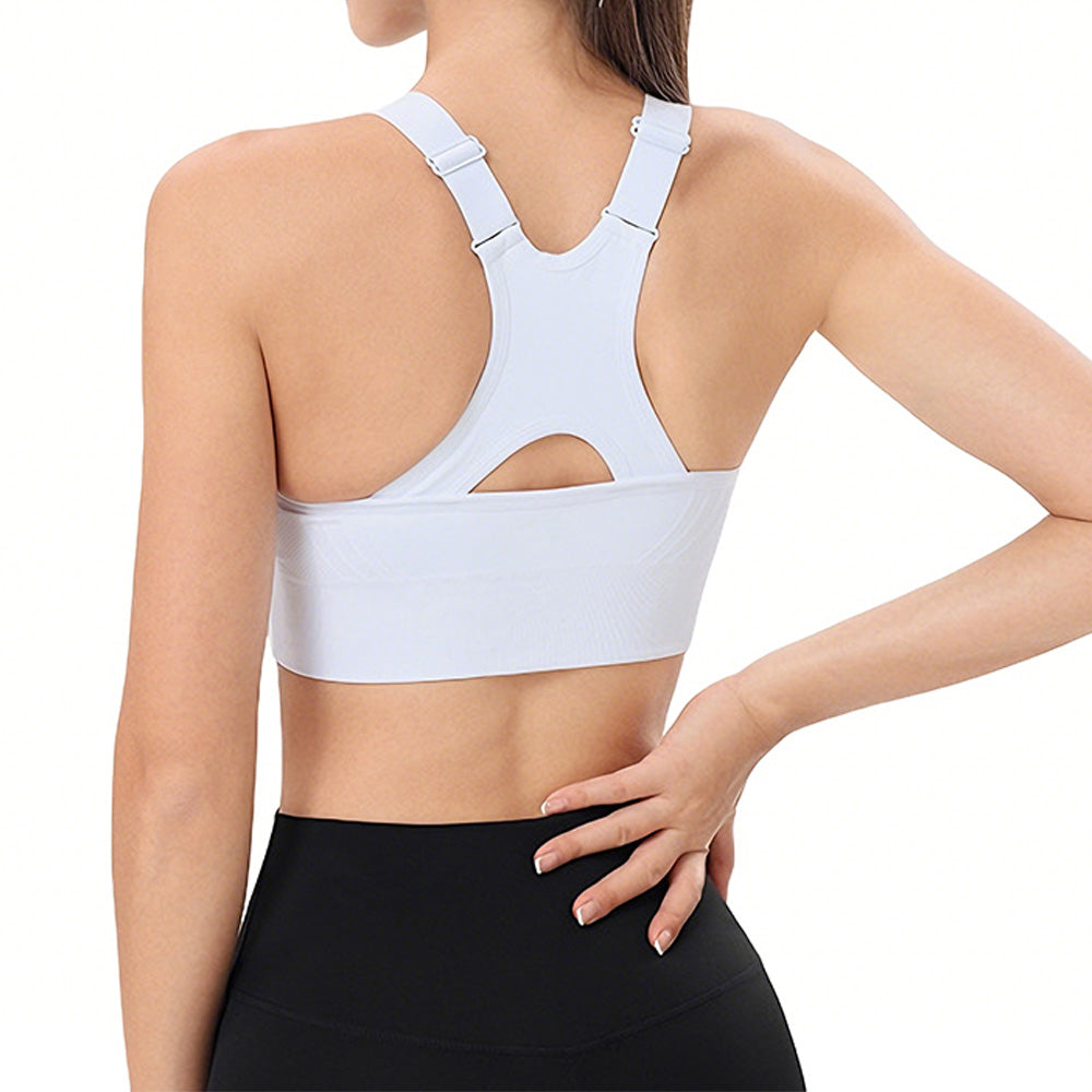 Women Adjustable Sports Bra Wide Strap Design for Running and Gym Fitness-White