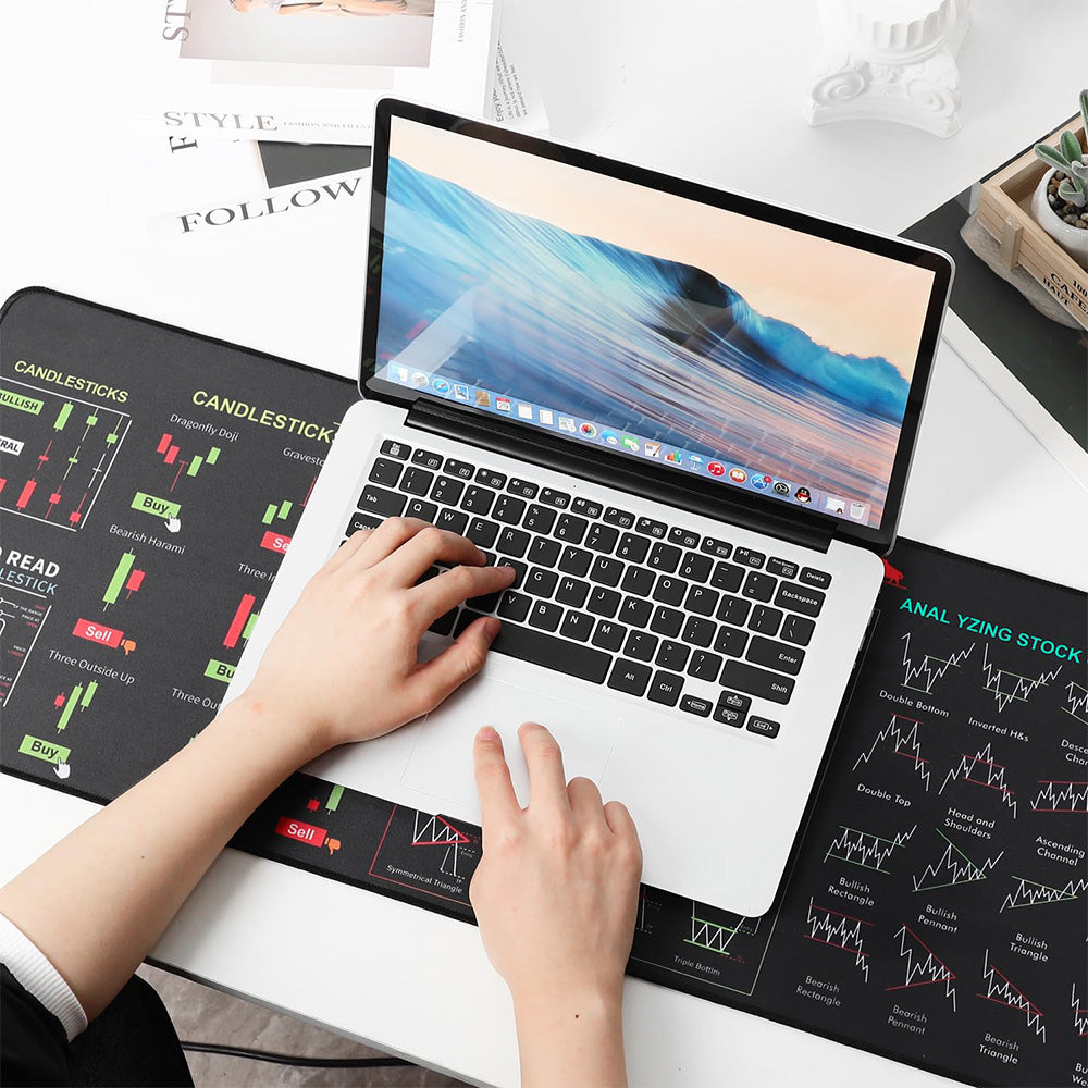 Stock Market Chart Mouse Pad with Stitched Edges Extra Large Trading Desk Mat