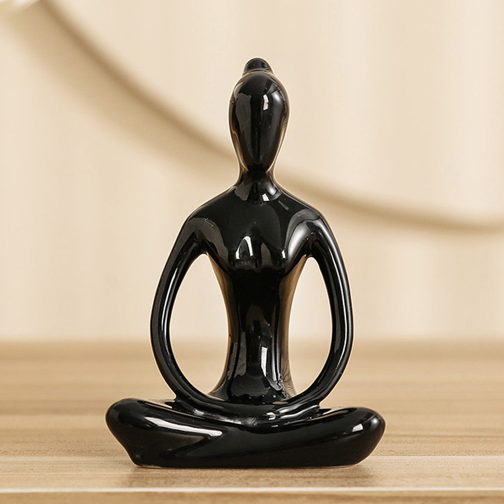 Black Ceramic Yoga Pose Statue Sculpture-Contemplative