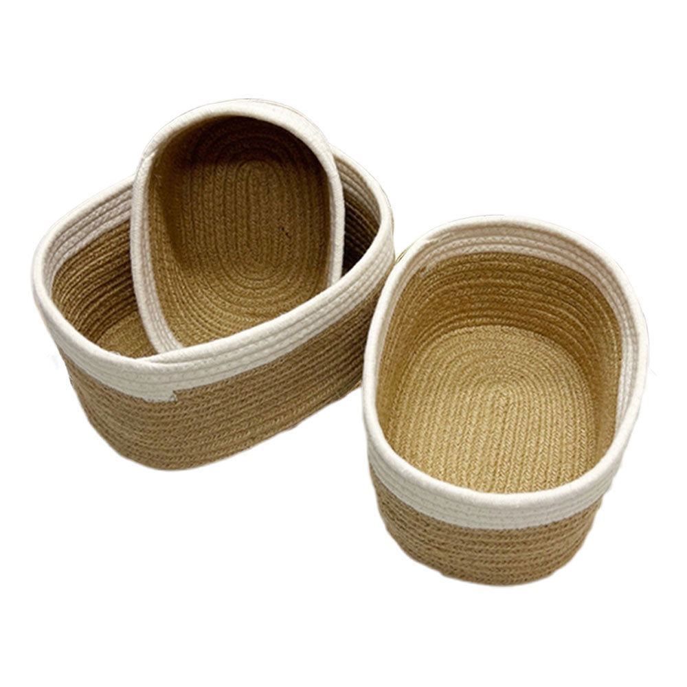 Set of 3 Cotton Woven Storage Baskets Home Organisers