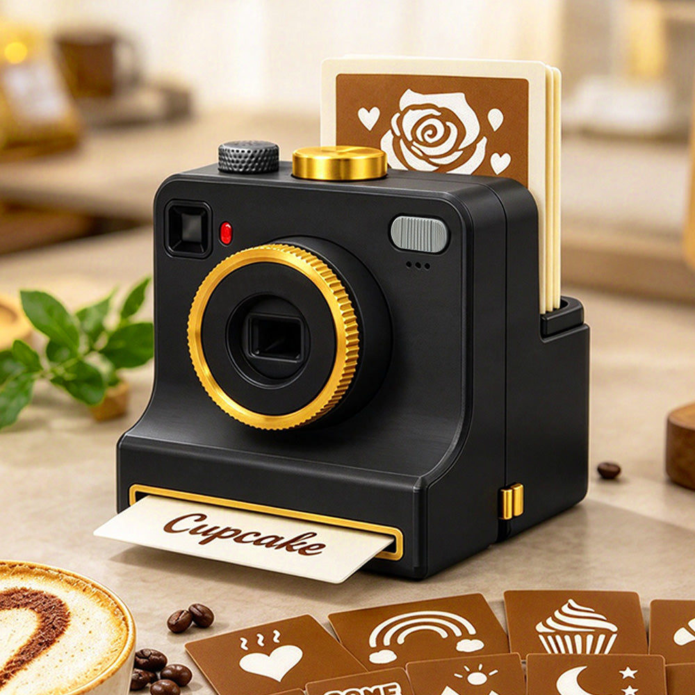 Retro Camera-Shaped Coffee Latte Art Stencil Tool for Home Cafe Barista Gift-Style 2