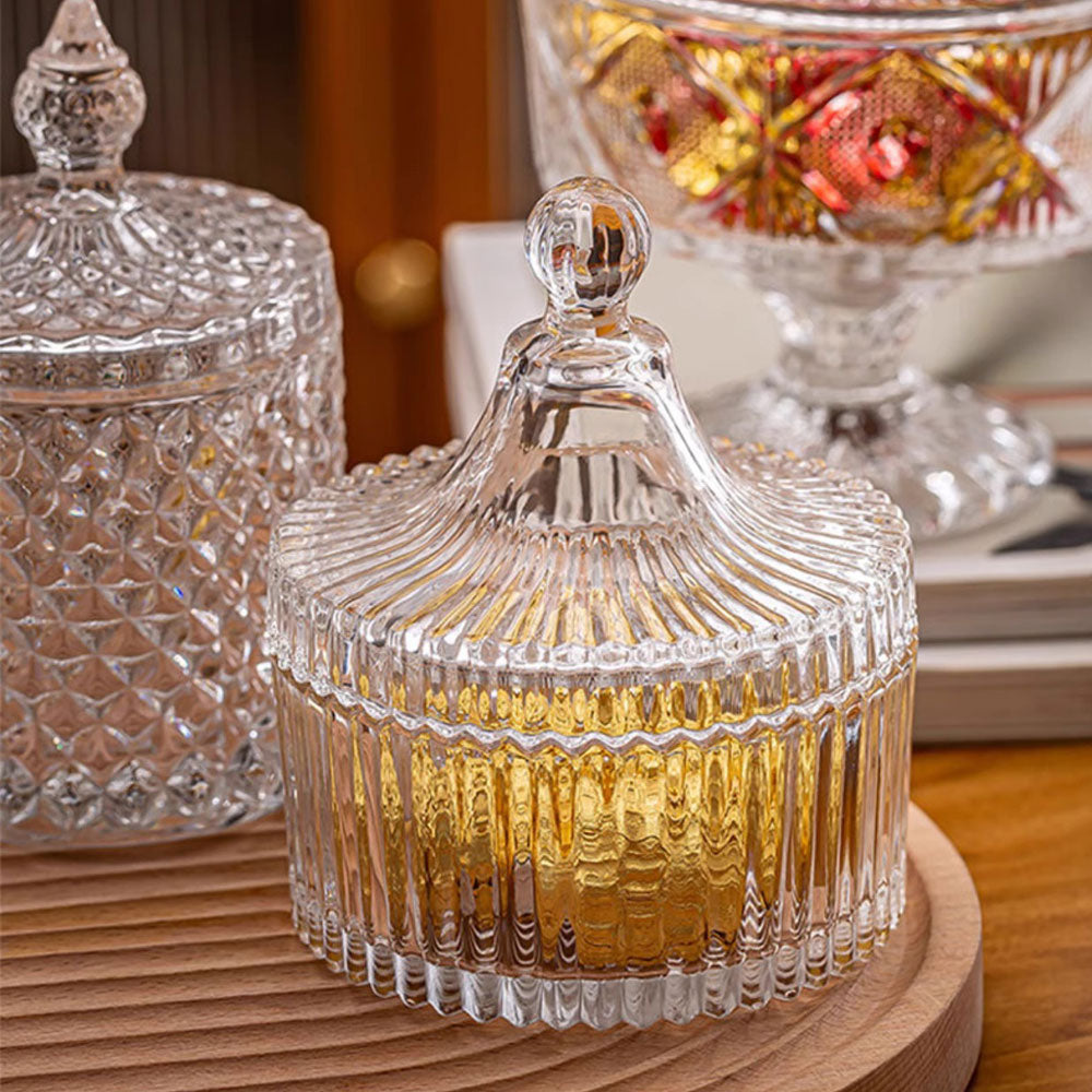 Ribbed Rotating Glass Jar with Clear Lid for Candy Buffet and Candles