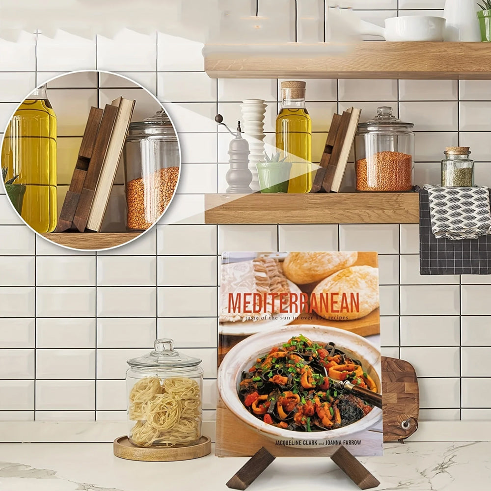 2Pcs Wooden Cookbook Display Stand