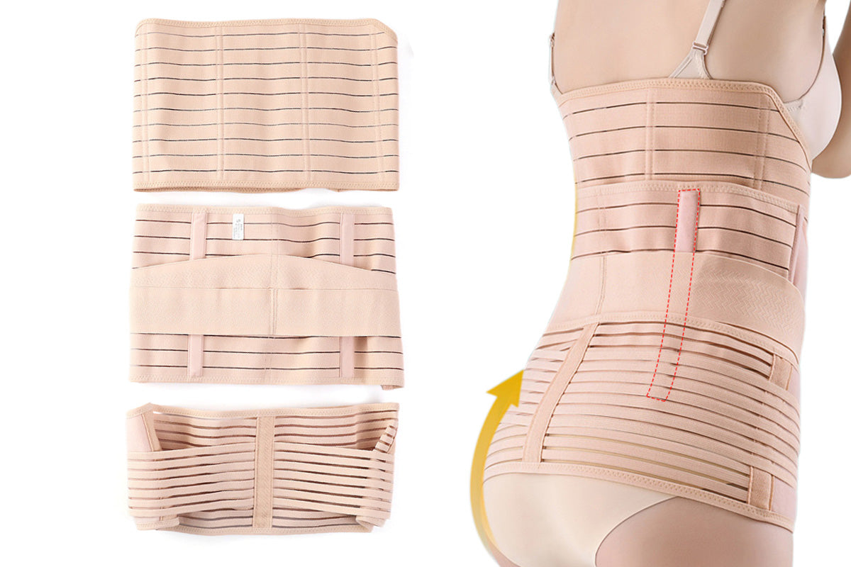 3 in 1 Postpartum Belly Band Waist Shapewear Recovery Girdle After Birth Support-Beige
