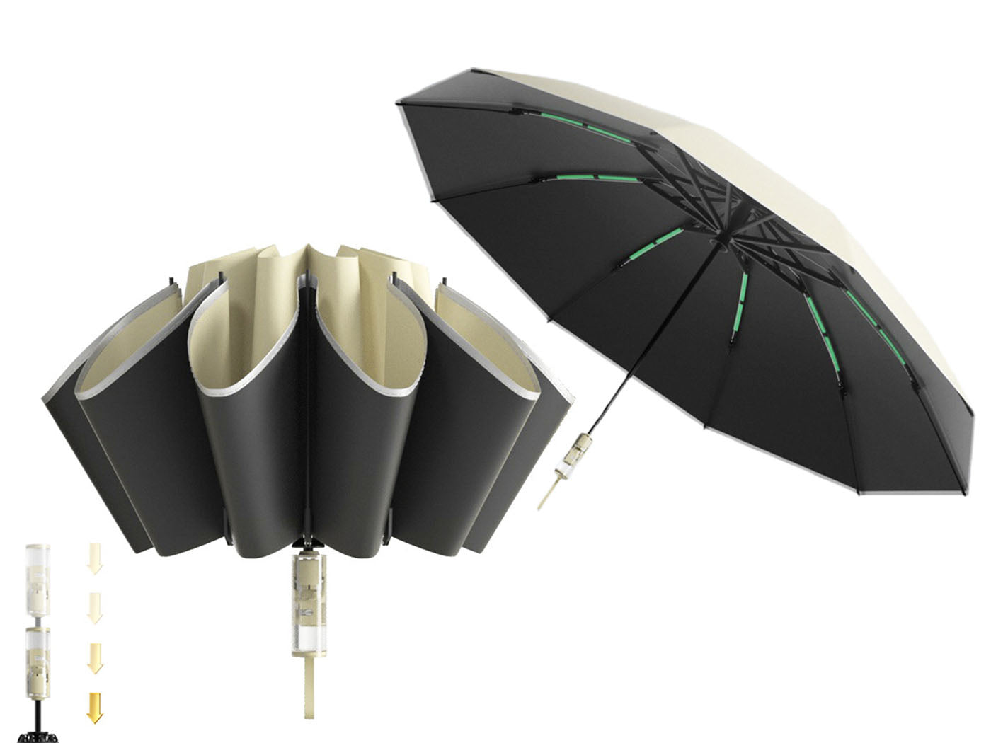 Easy Close Inverted Umbrella Compact Automatic Umbrella with Reflective Stripe