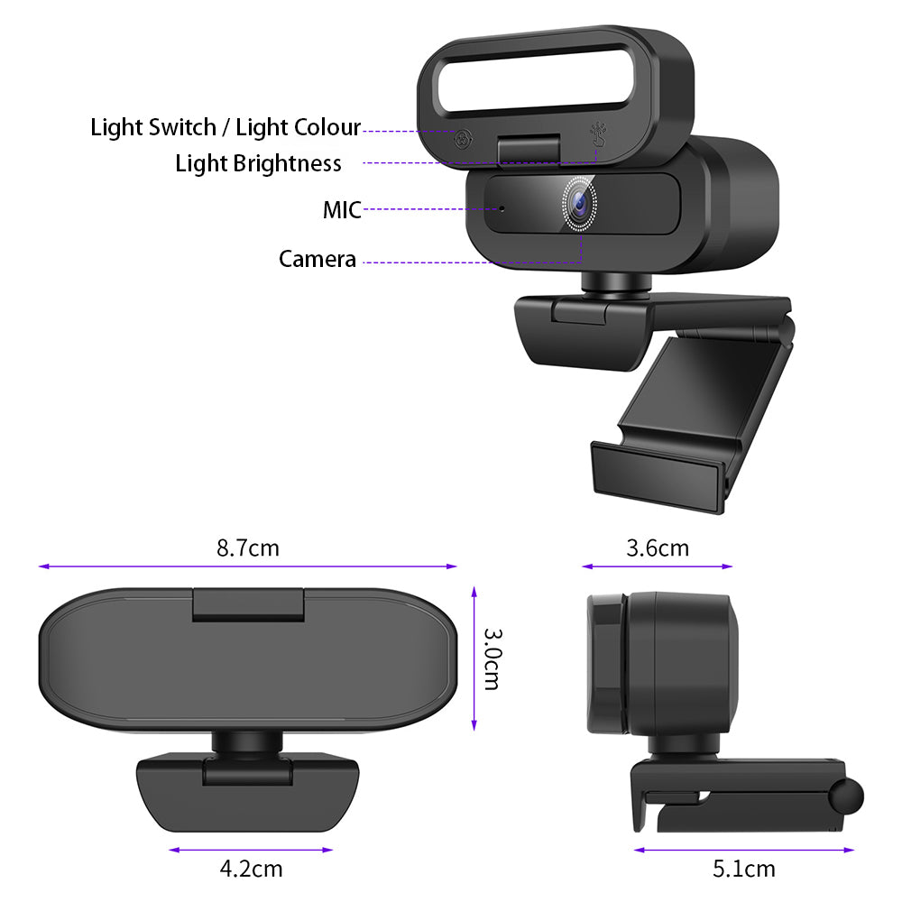 4K Webcam Camera with Light for PC Computer Video Conference Streaming