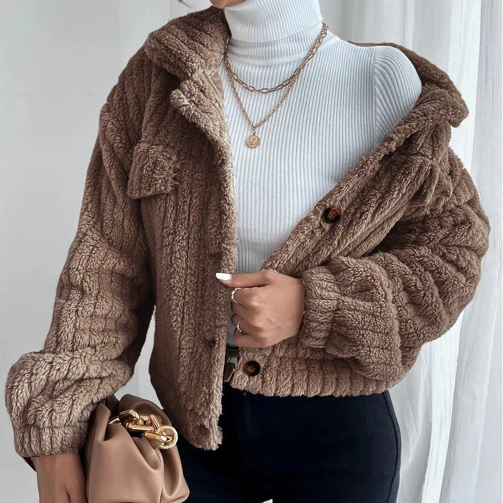 Women Winter Long Sleeve Fleece Jacket Cropped Coats Outerwear