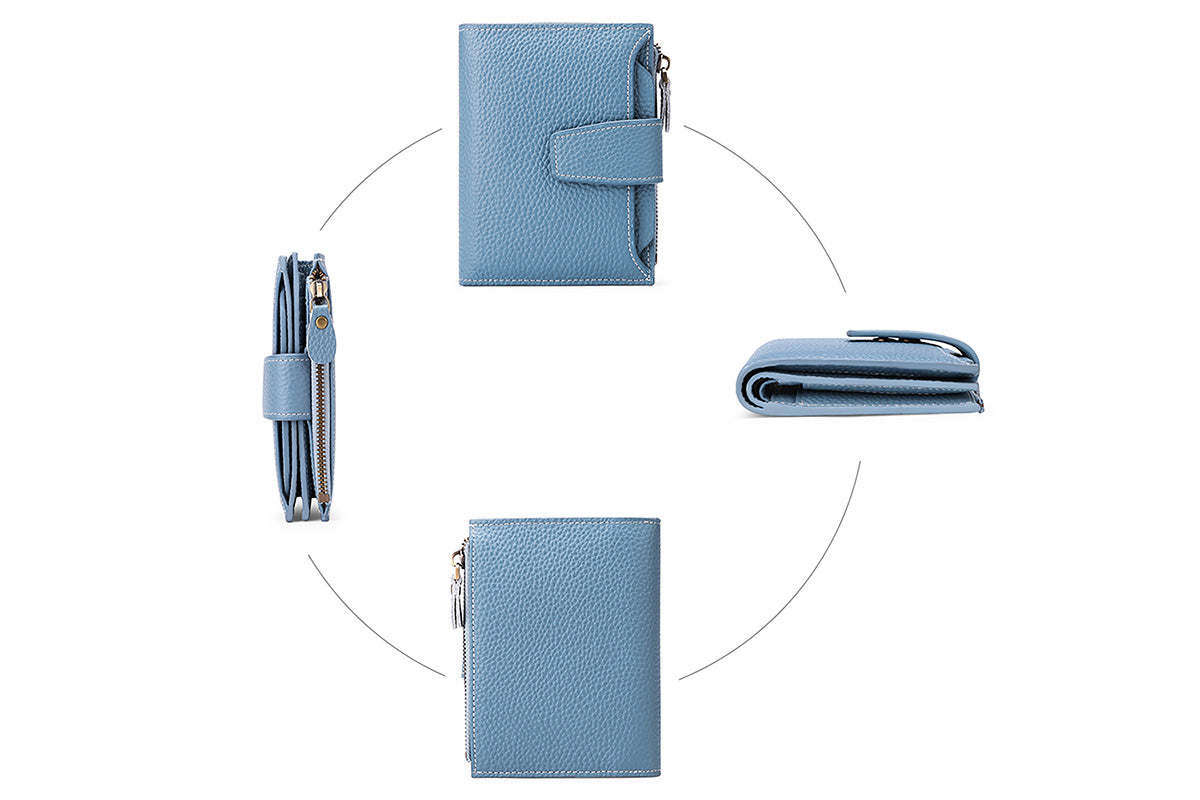 Genuine Leather Women's Wallet Short RFID Blocking Purse with Zipper