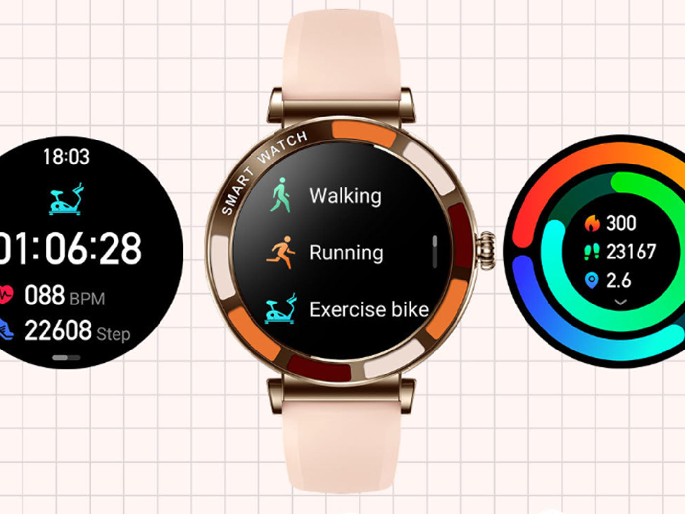 Women's Bluetooth Smart Watch IP67 Waterproof Smartwatch with 100+Sports Modes