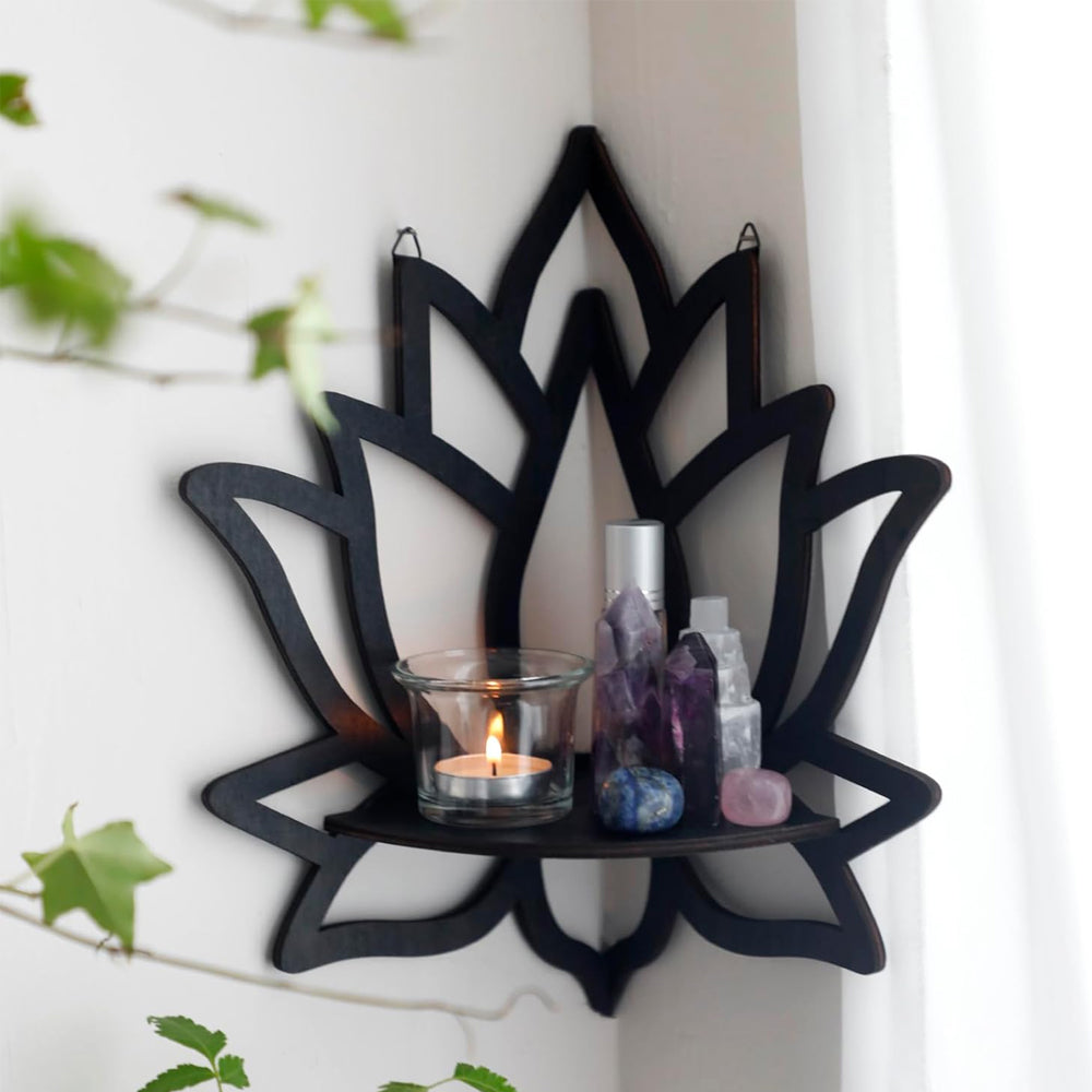 Wooden Wall Corner Shelf-Lotus