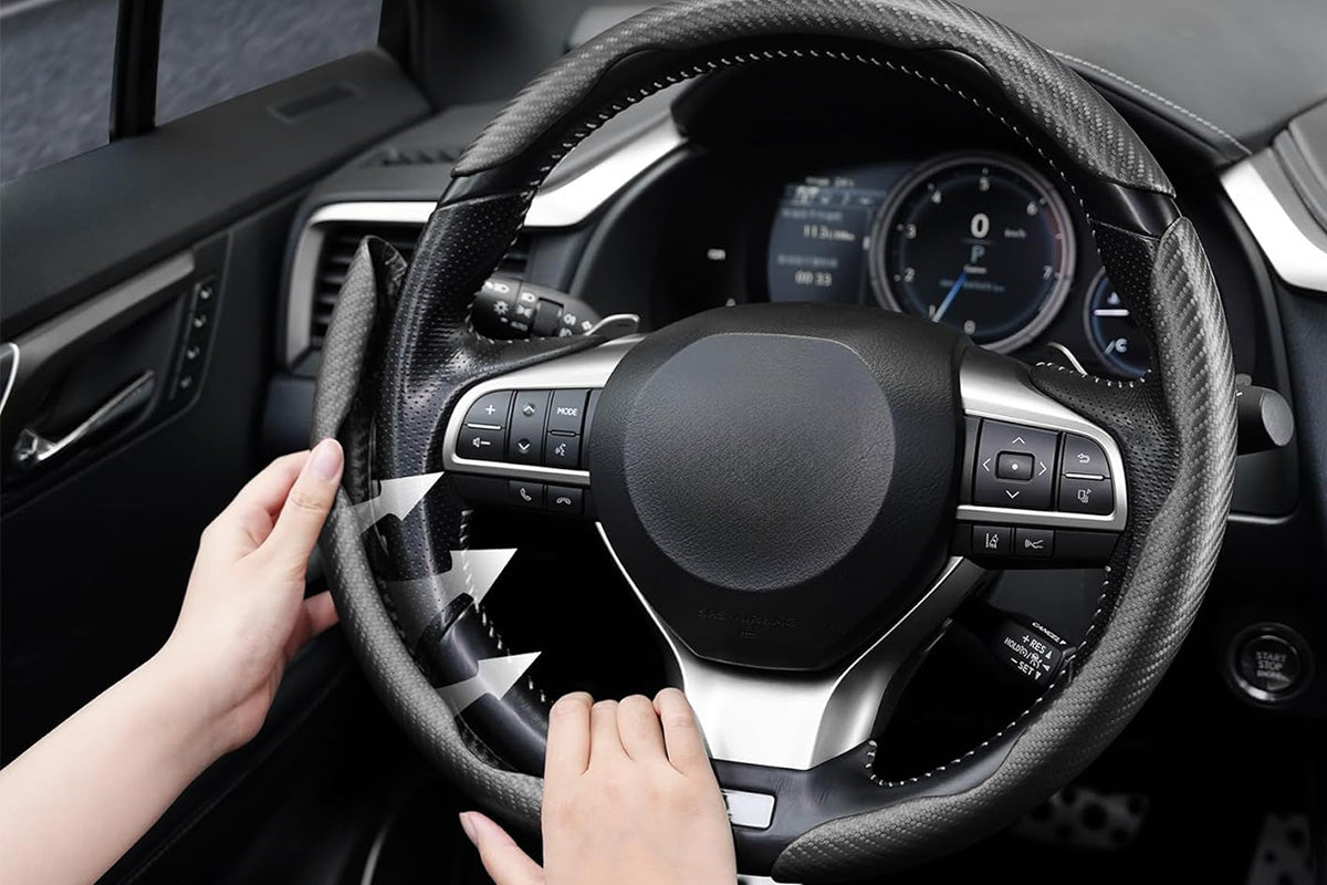 3 Piece Carbon Fiber Steering Wheel Cover Non-Slip Grip Protector